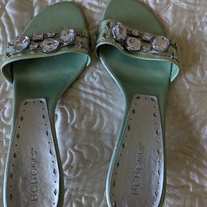 BCBG Girls Green Crystal Embellished Sandals